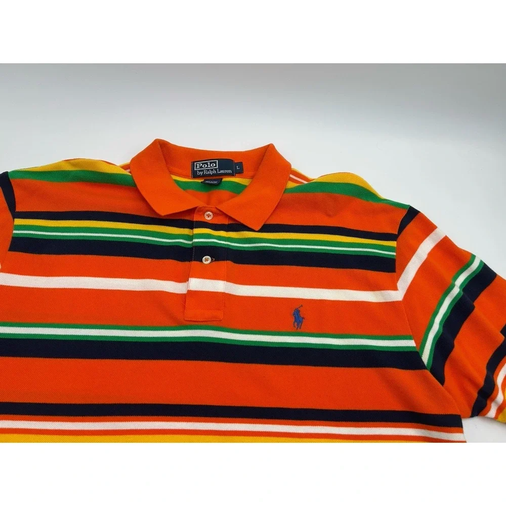Vintage Polo Ralph Lauren Mens Polo Shirt Bright Multicolor Striped Size L H
